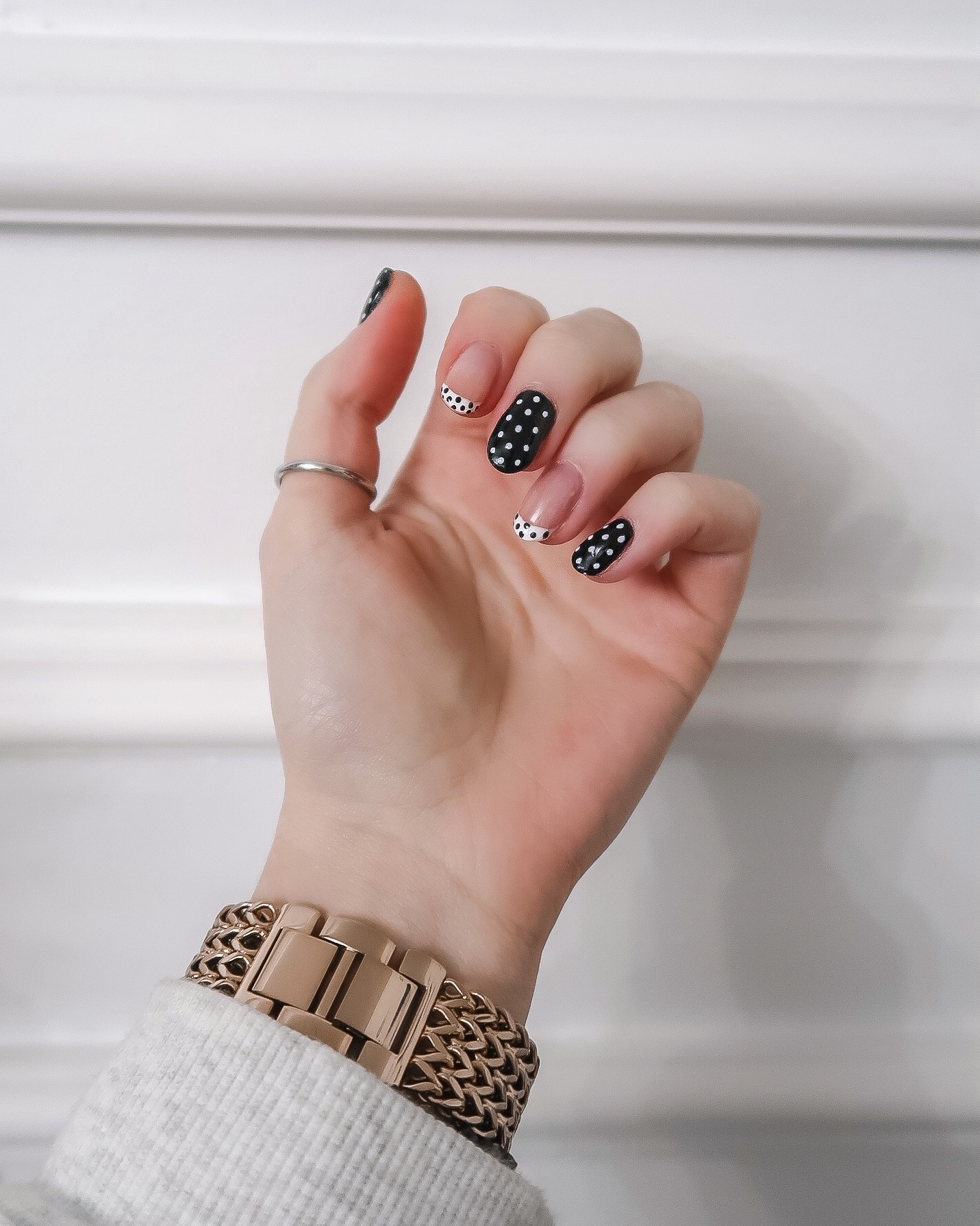 black and white polka dot nails, monochrome nail design, polka dot nail art, french tip polka dot nails, black nails with white dots, white nails with black dots, BIAB gel nails, BIAB overlay manicure, Mylee gel polish, Mylee BIAB nails, chic nail art, minimalist nail design, trendy nail inspo, salon-style gel nails 

#LTKuk #LTKeurope #LTKbeauty