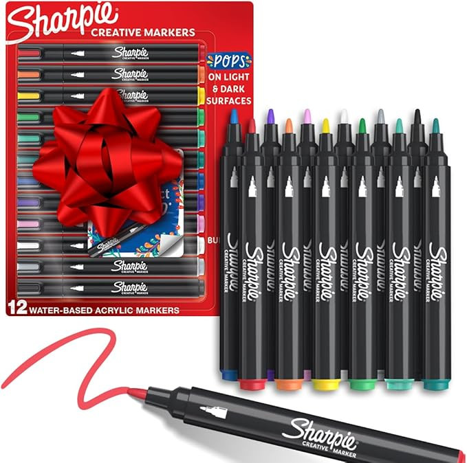 Sharpie Acrylic Creative Markers, Bullet Tip, Vibrant Assorted Colors, Non-Bleeding Water-Based I... | Amazon (US)