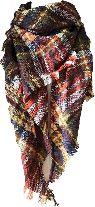 Wander Agio Womens Warm Long Shawl Winter Wraps Large Scarves Knit Cashmere Feel Plaid Triangle S... | Amazon (US)