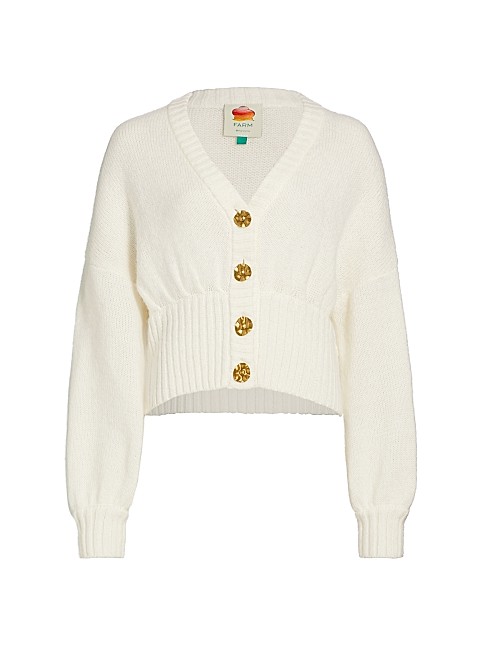 Ribbed Goldtone-Buttoned Cardigan | Saks Fifth Avenue