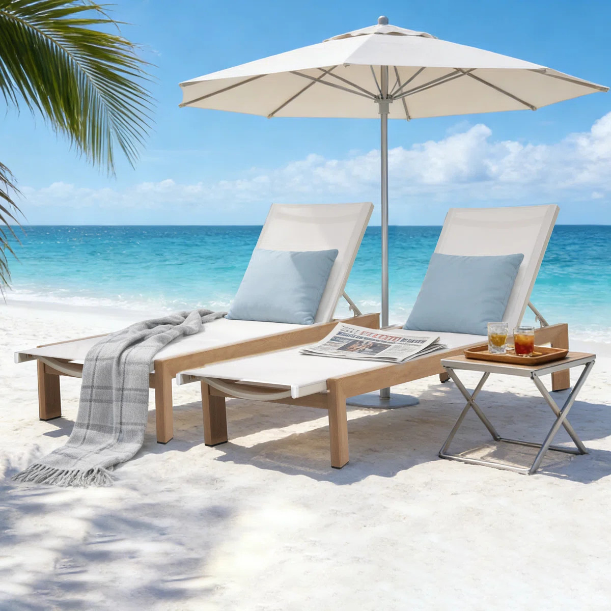 Quick-Assembly Outdoor Aluminum Chaise Lounge , Wood-Grain Veneer Chaise Lounge for Patio, Triang... | Wayfair North America