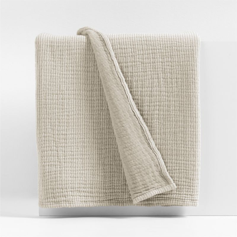 Reversible Stripe Gauze 80"x80" Taupe Brown and Arctic Ivory Throw Blanket + Reviews | Crate & Ba... | Crate & Barrel