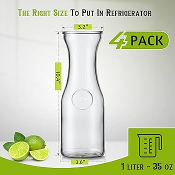 NETANY Set of 4 Glass Carafe with Lid, 1 Liter Beverage Serveware Carafe, Clear Glass Pitcher for... | Amazon (US)