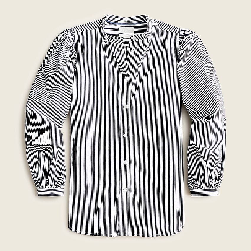 Classic-fit collarless puff-sleeve shirt in stripe | J. Crew US