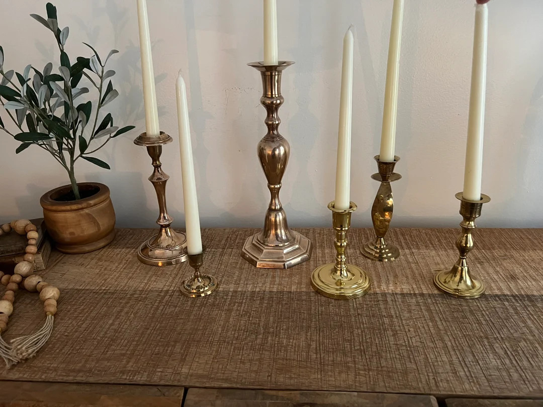 Vintage Brass 6 Mismatched Candlesticks - Etsy | Etsy (US)
