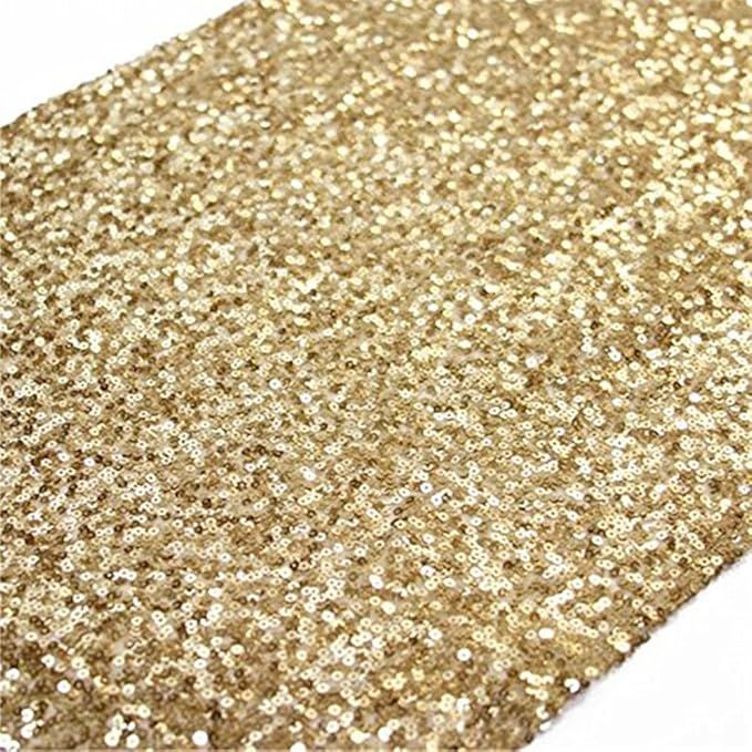 TRLYC 12 by 108-Inch Elegant Rectangle Gold Sequin Wedding Table Runner Gold Glitz Table Linens | Amazon (US)