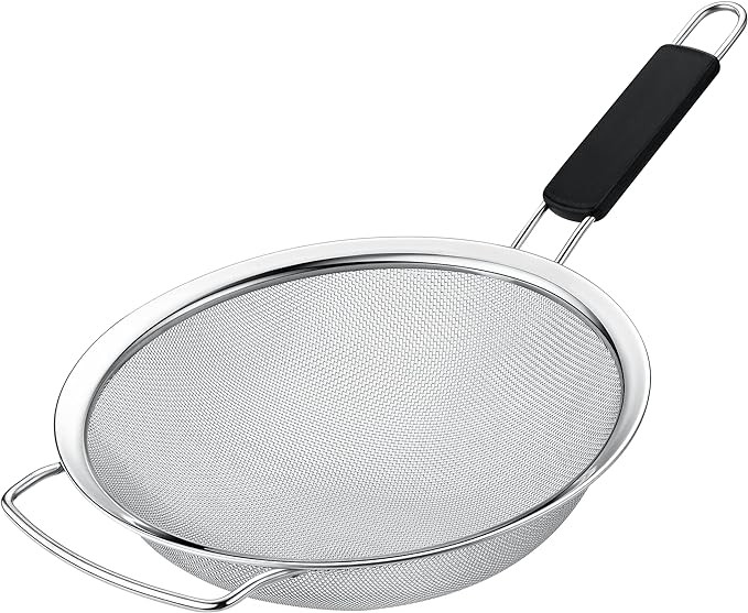 9" Large Fine Mesh Strainer with Thermo Plastic Rubber Handle - Sieve Fine Mesh Stainless Steel -... | Amazon (US)