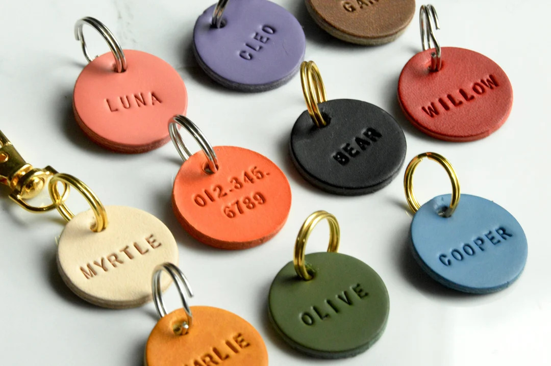 Dog Tag, Leather Tag, Silent ID Tag, Personalized Dog Tag, Small Dog Tag, Dog Name Tag, Leather D... | Etsy (US)