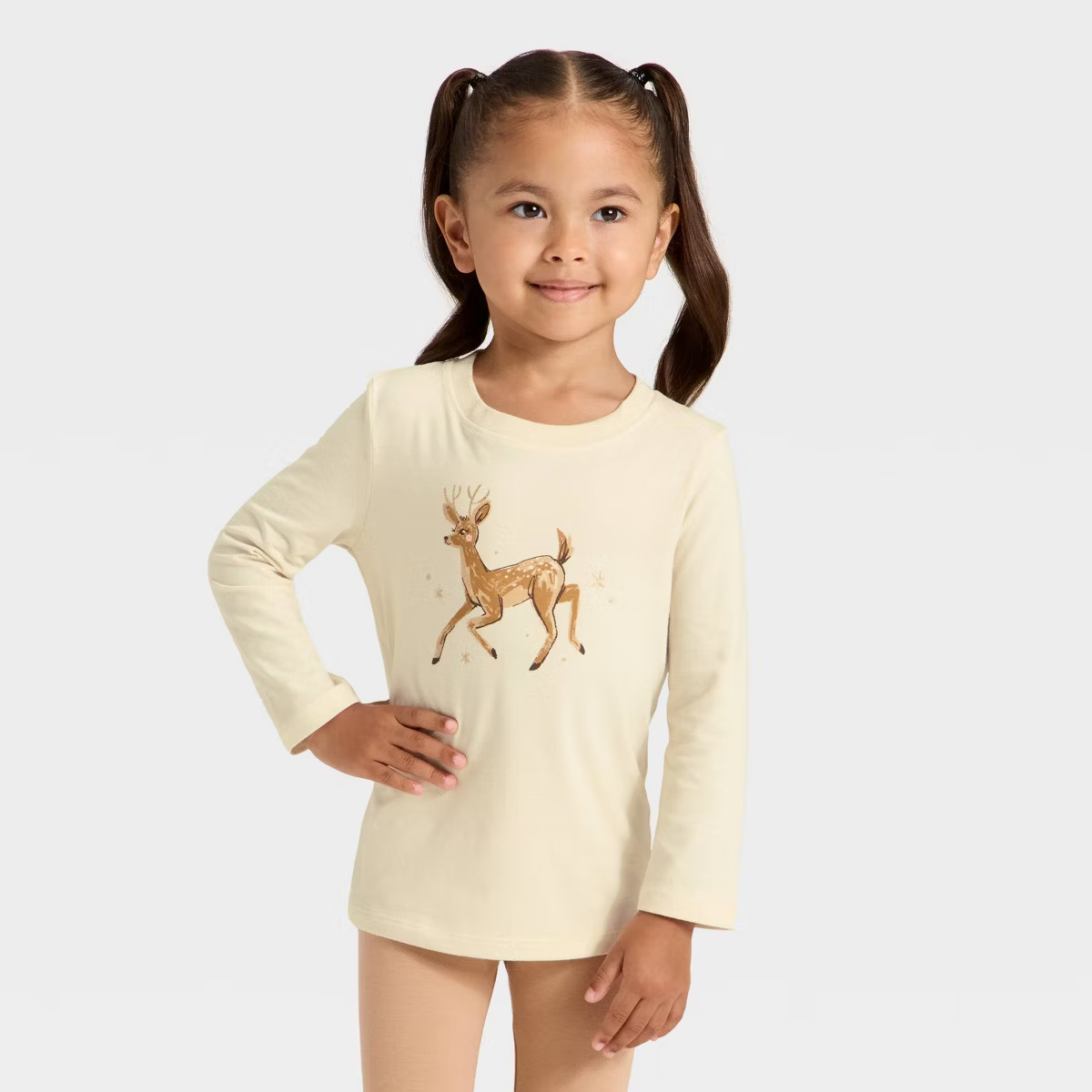Toddler Girls' Long Sleeve Graphic T-Shirt - Cat &amp; Jack™ Beige | Target