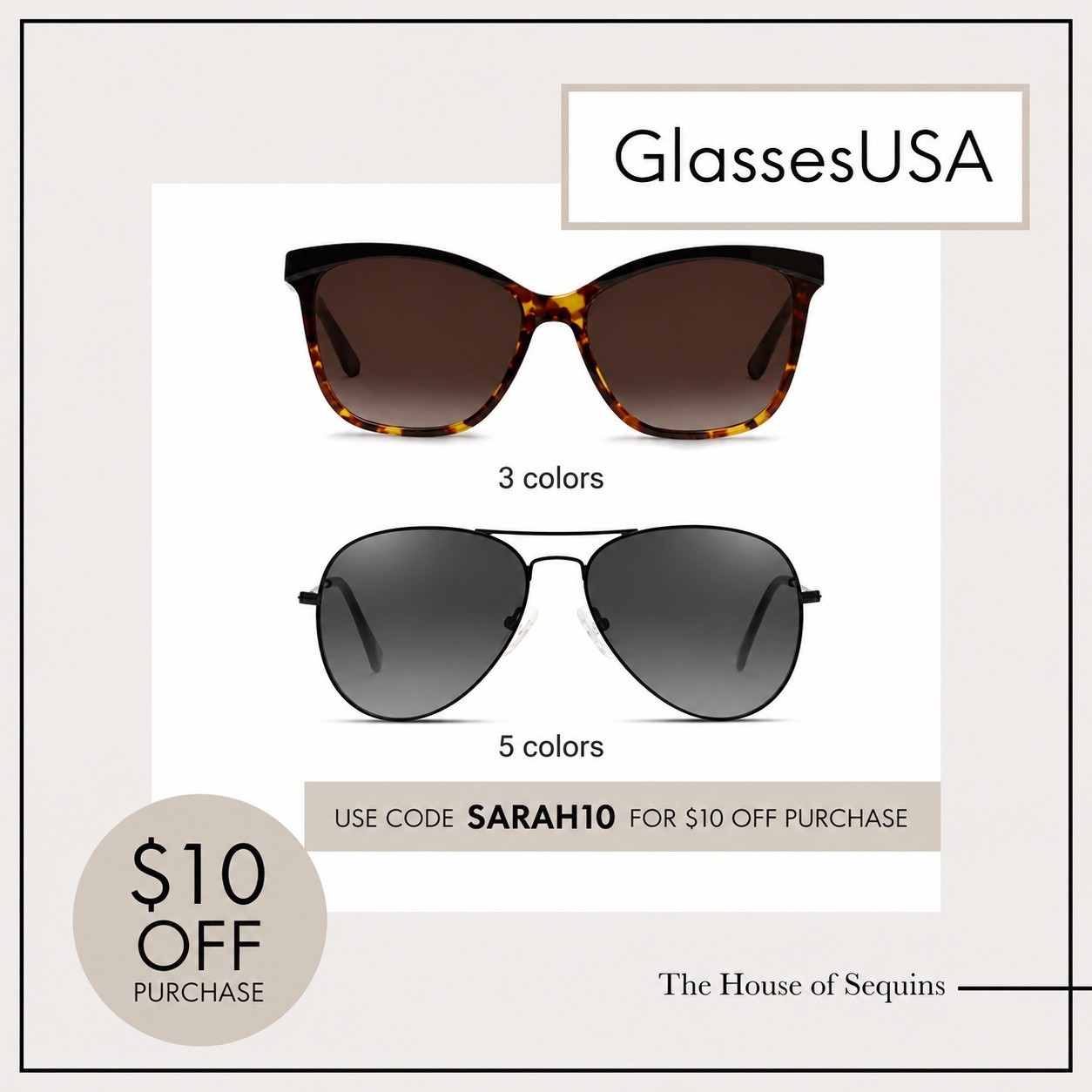 Use code SARAH10 for $10 off your purchase @glassesusa #ad