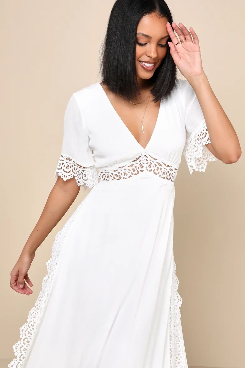 Sweeten the Occasion White Lace Short Sleeve Maxi Dress | Lulus