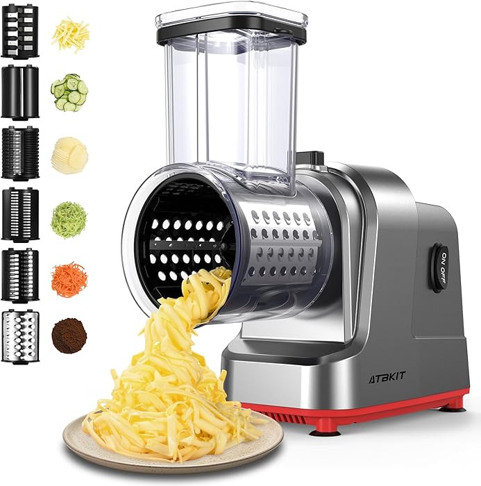 Electric Cheese Grater, Salad Maker With 6 Different Shapes of Blades, 250W Electric Slicer Shred... | Amazon (US)
