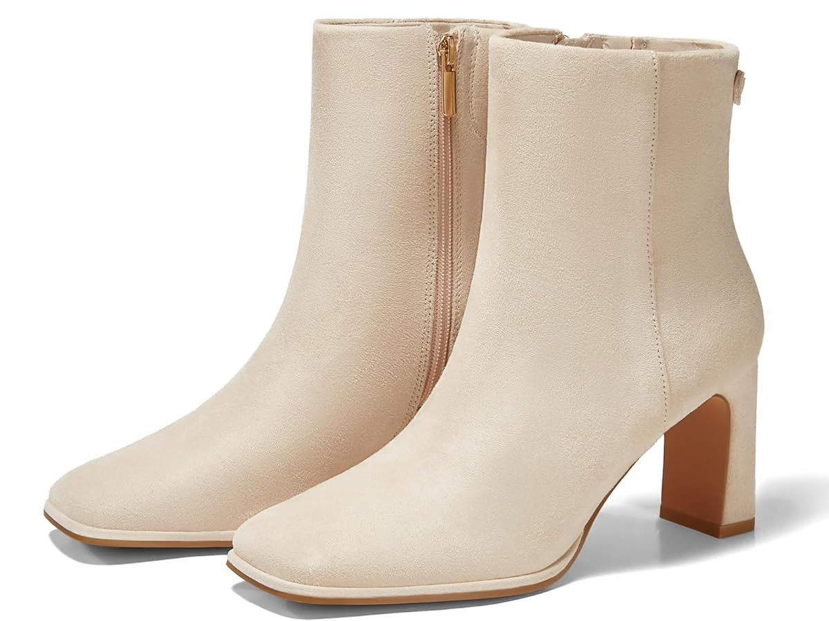 Coutgo Women's Square Toe Ankle Boots Chunky Block Heel Side Zipper Booties Faux Suede Winter Sho... | Amazon (US)