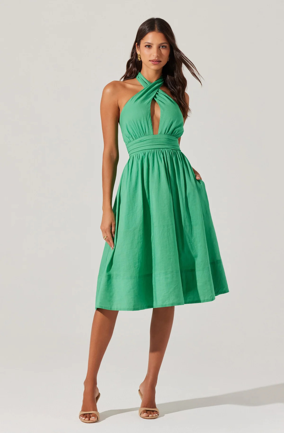 Kalia Crossover Halter Mini Dress - Green / XS | ASTR The Label (US)