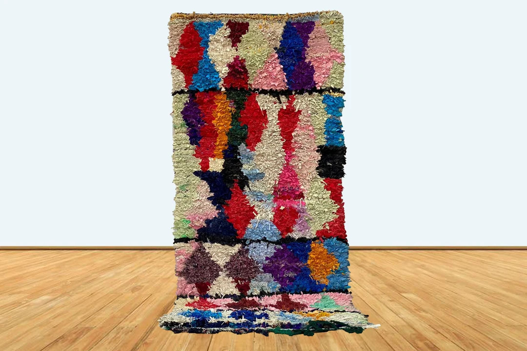 9x3 Boucherouite handwoven Tribal Berber Moroccan Rug, Vintage unique Rugs | Etsy (US)