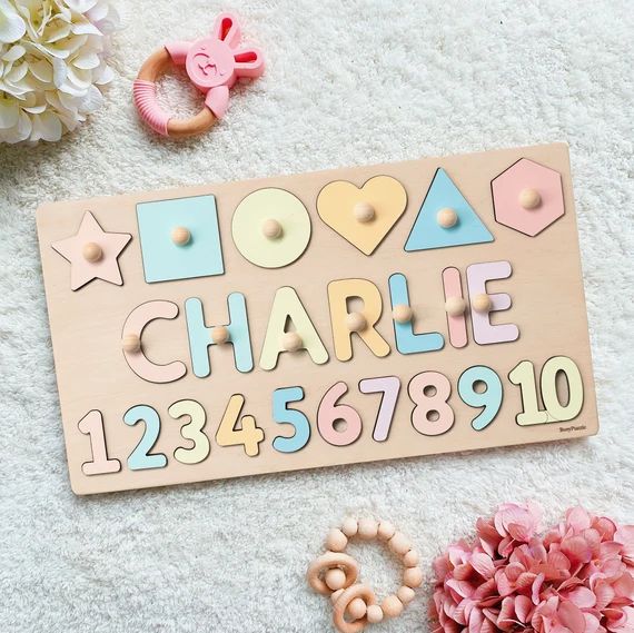 Name Puzzle With Pegs, Busy Puzzle, Montessori Toys, Wooden Name with Numbers, Baby Shower Gift, ... | Etsy (US)