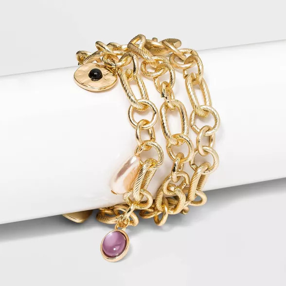 Cabochon and Simulated Pearl Charm Bracelet Set 3pc - A New Day™ | Target