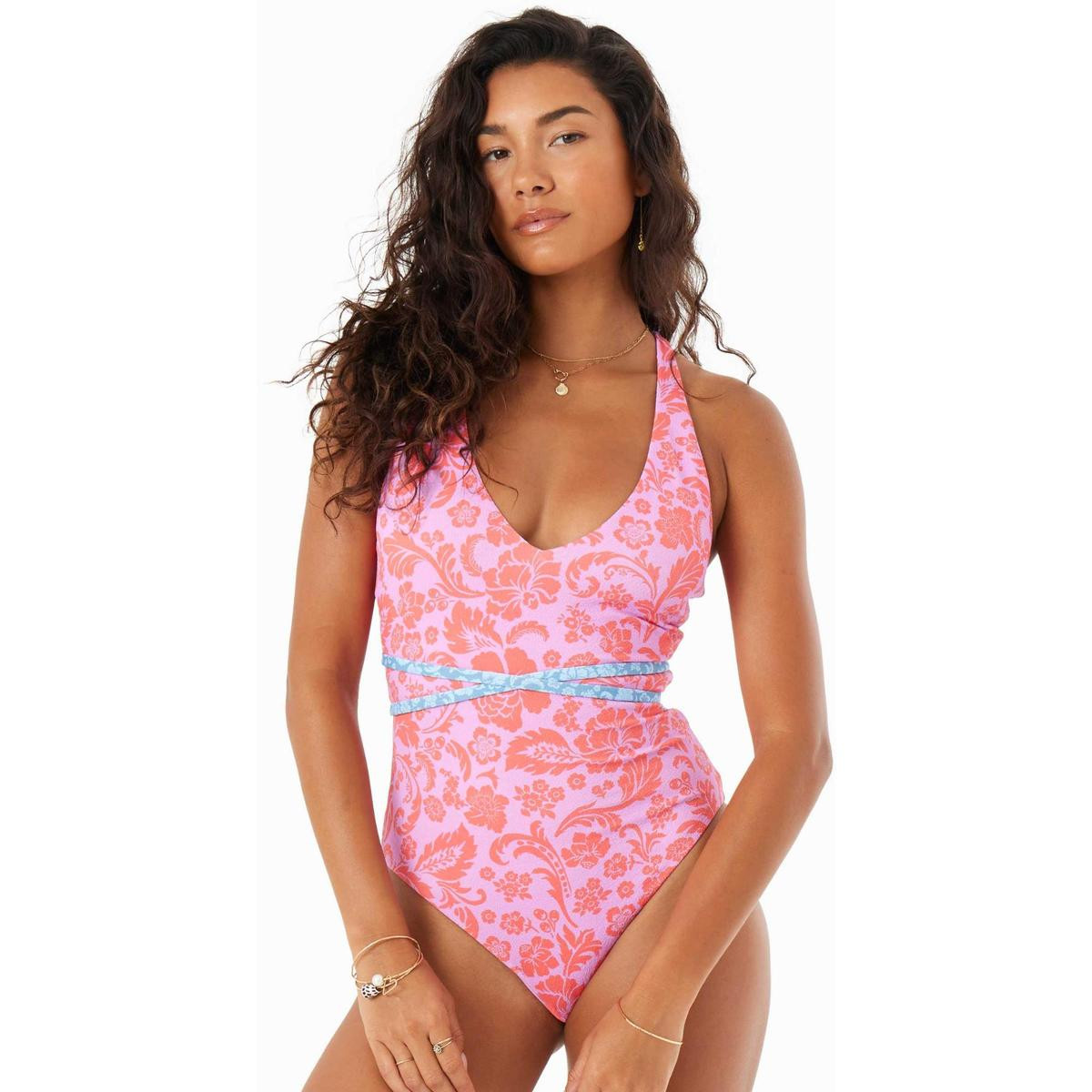 ROXY Women's Tapestry Patchwork Wrap Tie Plunge One Piece Swimsuit | Sun & Ski Sports