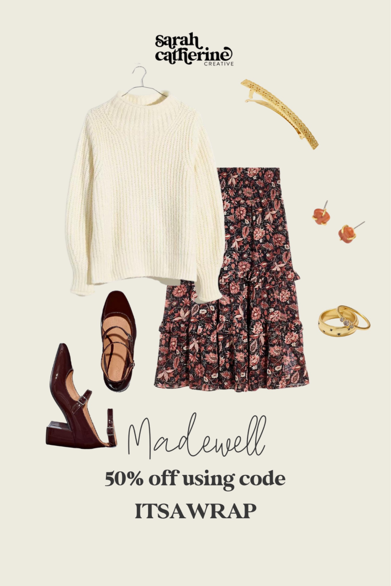 festive winter outfit inspiration | dressy outfit | girly outfit | feminine winter outfit | white sweater | floral midi skirt | gold jewelry | gold rings | gold earrings | party outfit | new years eve outfit |  NYE | simple style | winter fashion | winter style | neutrals | madewell | deal alert | coupon code | madewell sale | on sale 

#LTKunder100 #LTKsalealert #LTKHoliday