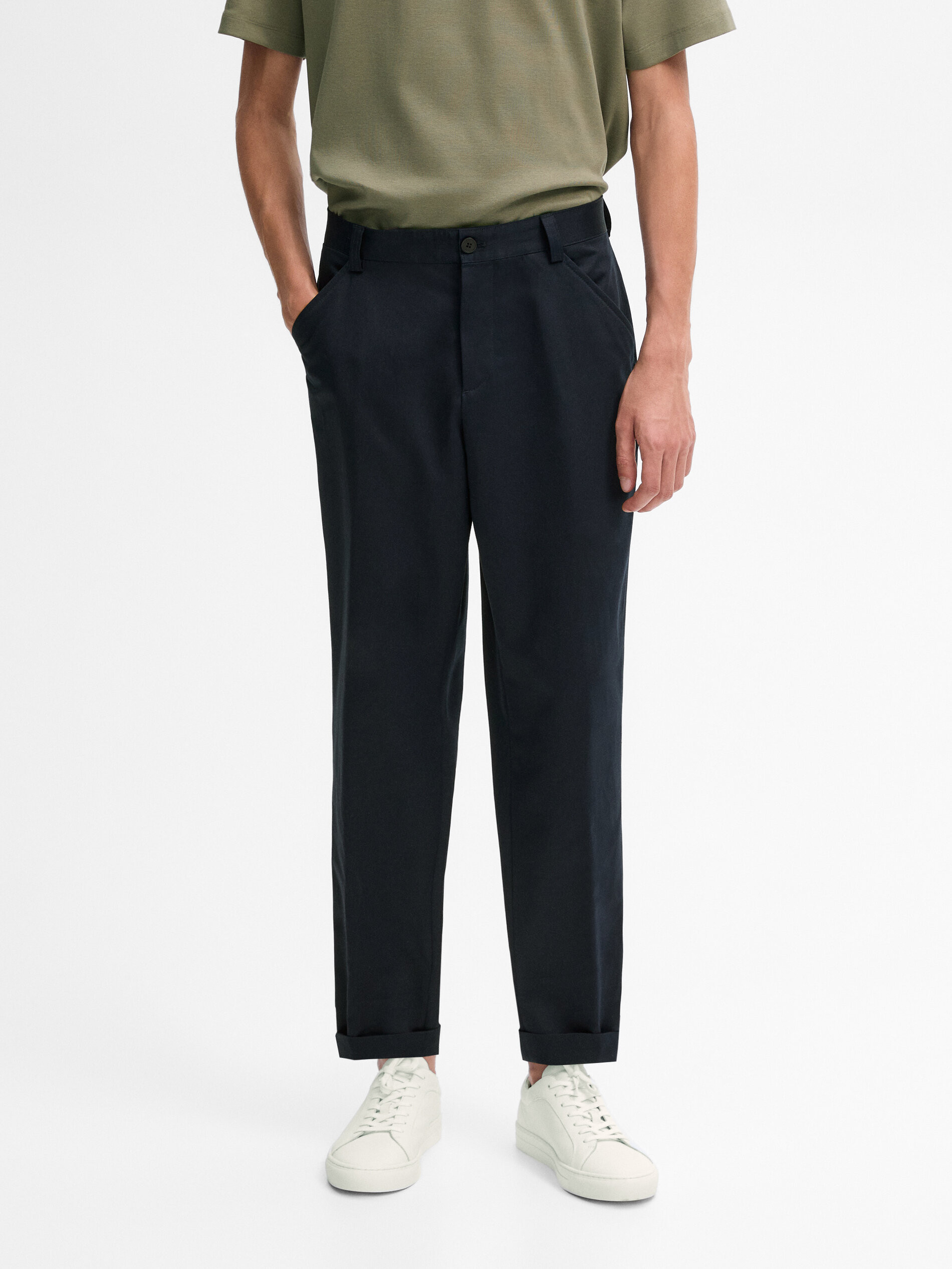 Cotton and linen blend chino trousers - Studio | Massimo Dutti UK