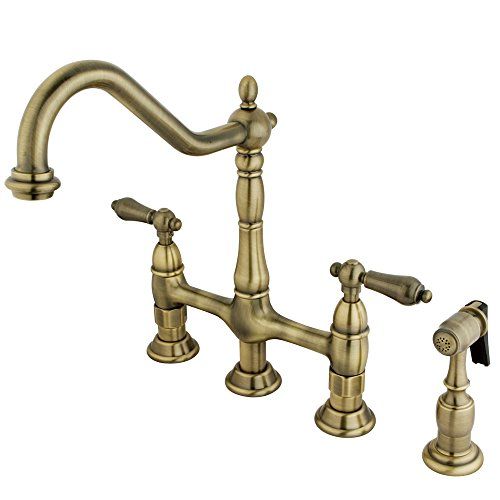 Kingston Brass KS1273ALBS Heritage Kitchen Faucet with Brass Sprayer, 8-3/4-Inch, Vintage Brass | Amazon (US)