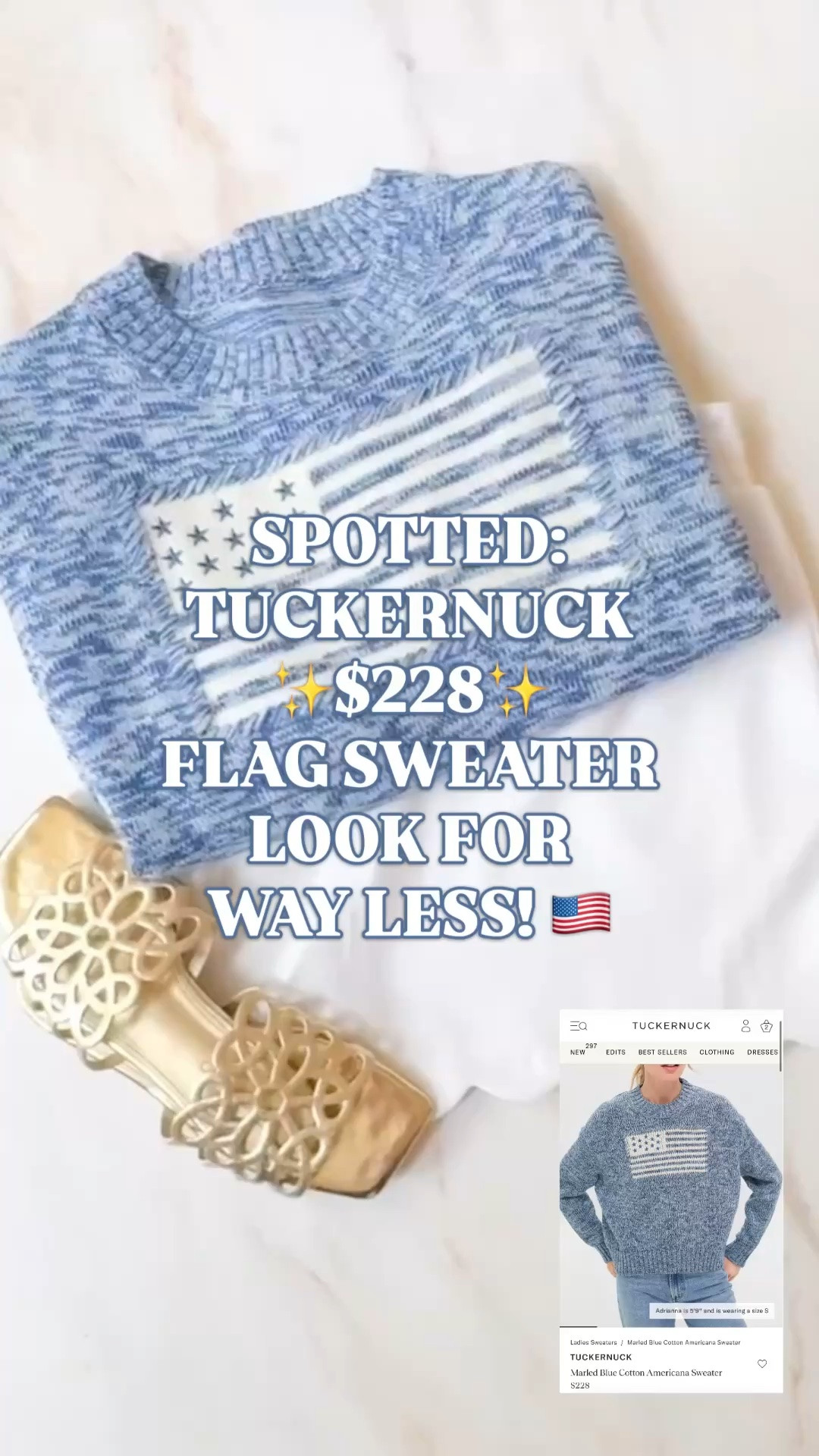 SPOTTED: the Tuckernuck $228 flag sweater look for way less 🇺🇸

This is the Americana flag sweater find to grab now if you love that classic Tuckernuck, Ralph Lauren, coastal preppy look without the designer price tag.

The marled blue knit, relaxed crewneck fit, vintage-inspired American flag detail, and easy pullover shape give it that timeless all-American sweater energy that works way beyond one holiday weekend.

Wear it with white denim, cutoff shorts, straight-leg jeans, linen pants, gold sandals, sneakers, or tossed over your shoulders with a button down for that polished lake house / Nantucket / Fourth of July weekend feel.

This is exactly the kind of sweater women search for every summer:
flag sweater women, Americana sweater, patriotic sweater women, Ralph Lauren flag sweater look, Tuckernuck sweater look for less, Fourth of July sweater, Memorial Day outfit, coastal preppy sweater, lake weekend outfit, New England style, classic American style, patriotic outfit women, preppy Fourth of July outfit.

It feels nostalgic, classic, and preppy. The kind of piece you’ll pull out for Fourth of July, Memorial Day, Labor Day, beach nights, lake weekends, football Saturdays, casual fall outfits, and every cool summer night that needs one cute layer.

If you’ve been searching for a Tuckernuck flag sweater look for less, Ralph Lauren inspired sweater, preppy Americana outfit, or affordable designer look for less, this one absolutely belongs on your radar.

Tuckernuck look for less, Ralph Lauren look for less, flag sweater women, Americana sweater women, patriotic sweater, Fourth of July outfit, preppy style, coastal style, Amazon fashion finds

#LTKFindsUnder50 #LTKFindsUnder100 #FlagSweater #FourthOfJulyOutfit #PreppyStyle #AmericanaStyle #LookForLess #Tuckernuck #RalphLauren

#LTKSeasonal #LTKPetite #LTKTravel