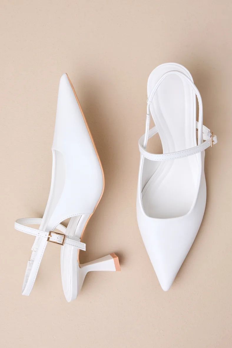 Cian White Buckle Pointed-Toe Slingback Pumps | Lulus