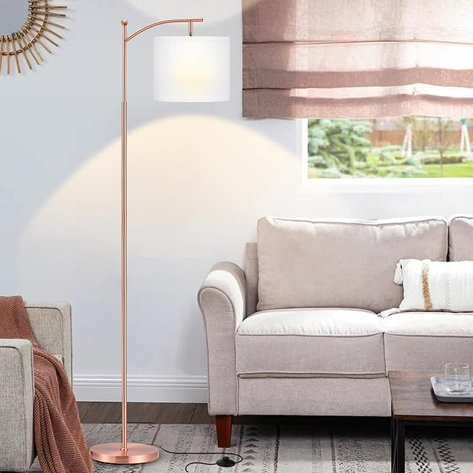 60" Floor Lamps for Living Room with 3 Color Temperatures, Adjustable White Shade with Brown Pole... | Amazon (US)