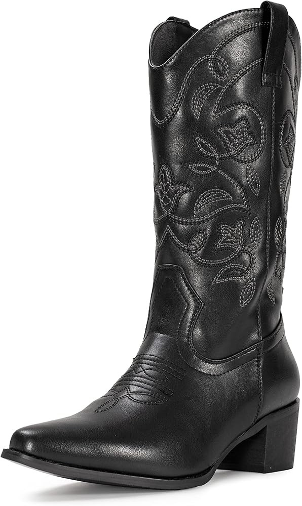 IUV Cowboy Boots For Women Pointy Toe Women's Western Boots Cowgirl Boots Mid Calf Boots | Amazon (US)