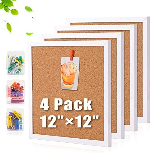 Cork Bulletin Board, 12"X 12" Square Wall Tiles, White Framed Corkboard 4 Pack, Modern White Framed  | Amazon (US)