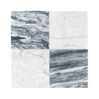 Checkmate White/Grey 11.875 in. x 11.875 in. Square Honed Carrara/Bardiglio Marble Mosaic Tile (9... | The Home Depot