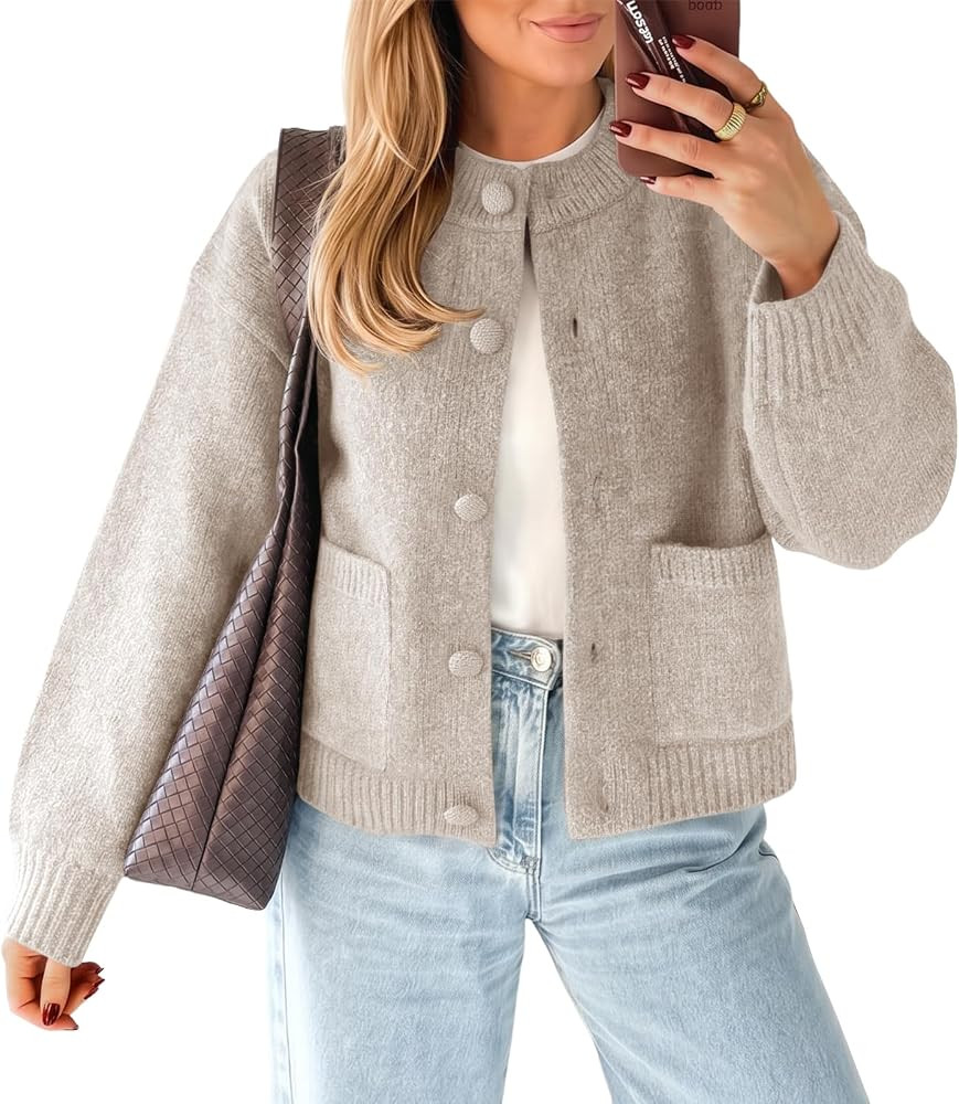 Saodimallsu Womens Button Up Cardigans Casual Knit Fall Long Sleeve Sweater | Amazon (US)