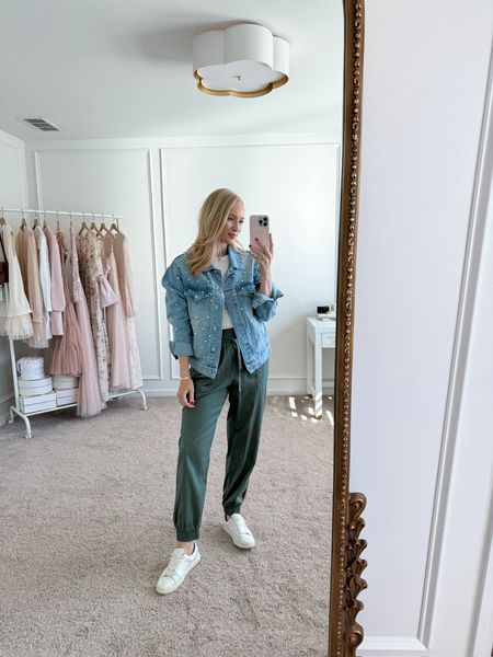 Casual spring outfit idea. I love these Target joggers and pearl detail Jean jacket. 

#LTKSeasonal #LTKstyletip #LTKbeauty