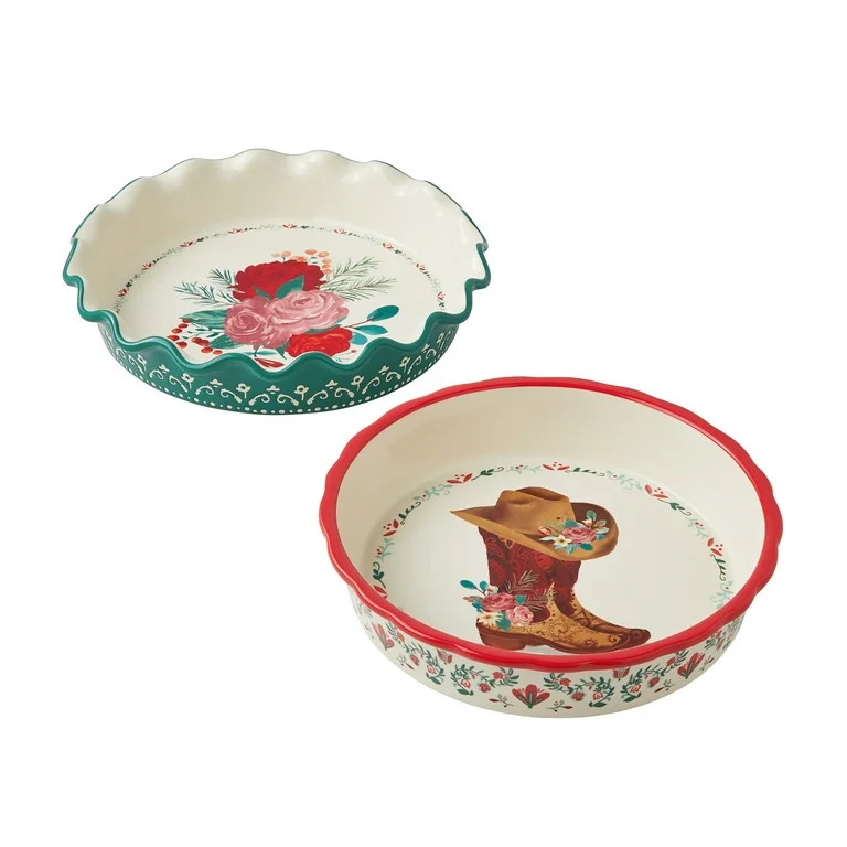 The Pioneer Woman Merry Meadows 2-Piece 9-Inch Holiday Pie Plate Set | Walmart (US)
