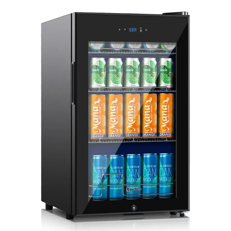 COLOZO Black Beverage Refrigerator Cooler, 96 Cans Freestanding Mini Fridge with Glass Door | Walmart (US)