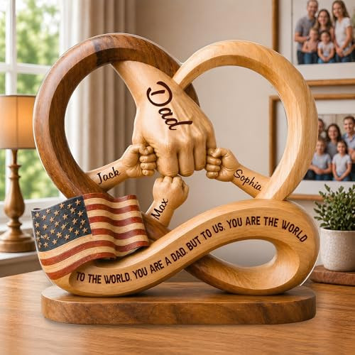 Giantbighands Personalized Fathers Day Dad Gift Acrylic Plaque, Custom Family Hands Infinity Decor for Papa from Daughter Son (S1) | Amazon (US)