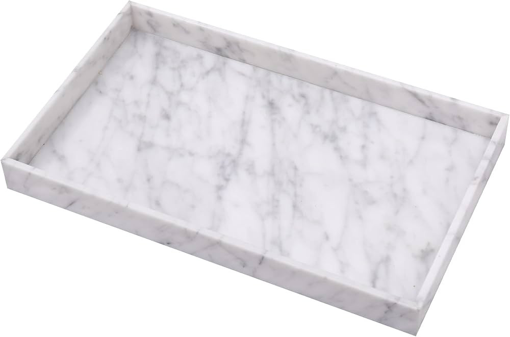 JESSILIN HOME Natural Marble Tray Bathroom Tray Marble Perfume Tray Vanity Decorative Tray for Ki... | Amazon (US)