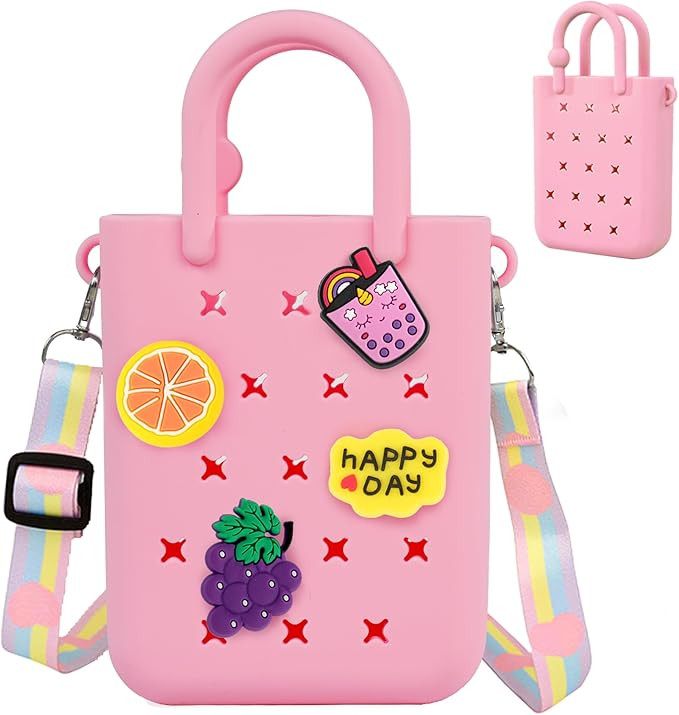 Oudizz Mini Rubber Tote Bag, Silicone Beach Tote for Little Girl & Woman, Cute Bag with 20 Charms... | Amazon (US)