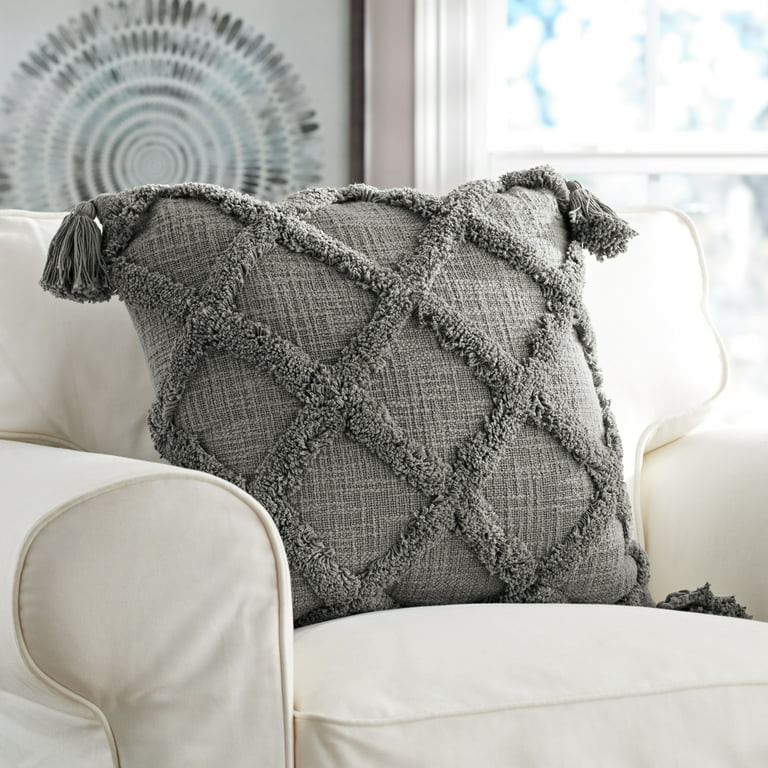 Better Homes & Gardens Tufted Trellis Decorative Square Pillow, 20" x 20", Grey, Single Pack | Walmart (US)