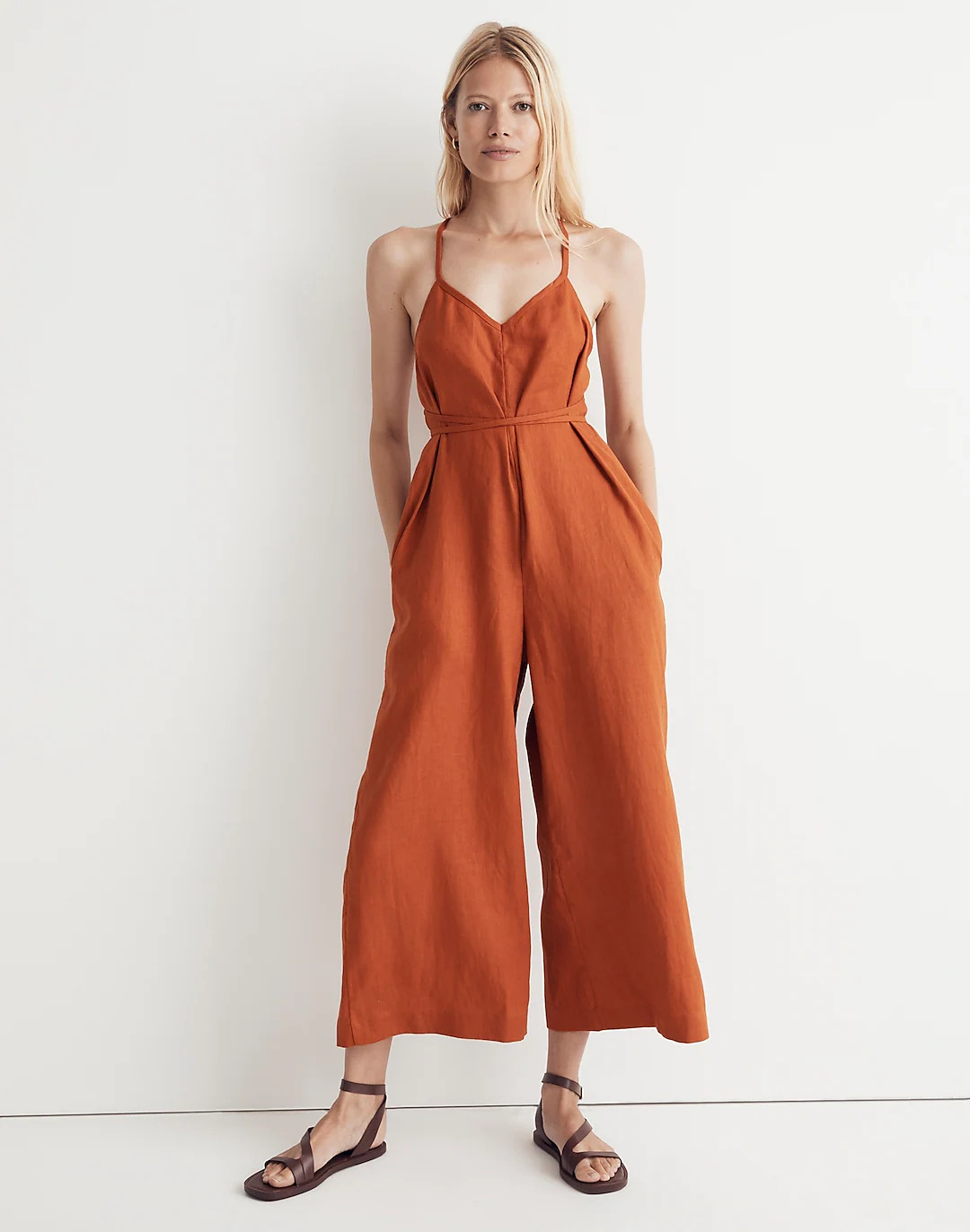 100% Linen Tie-Waist Wide-Leg Jumpsuit | Madewell