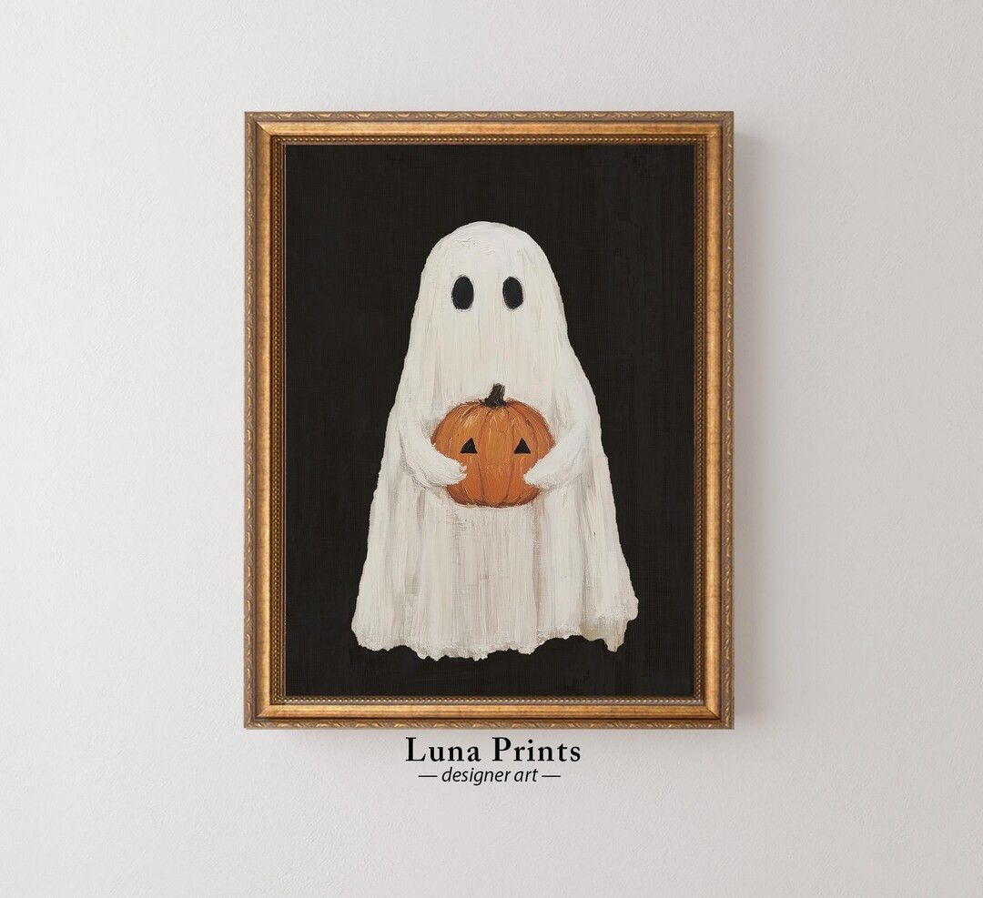 Printable Ghost Art, Modern Ghost Pumpkin Art, Country Rustic Halloween Decor, Neutral Art for Ha... | Etsy (US)