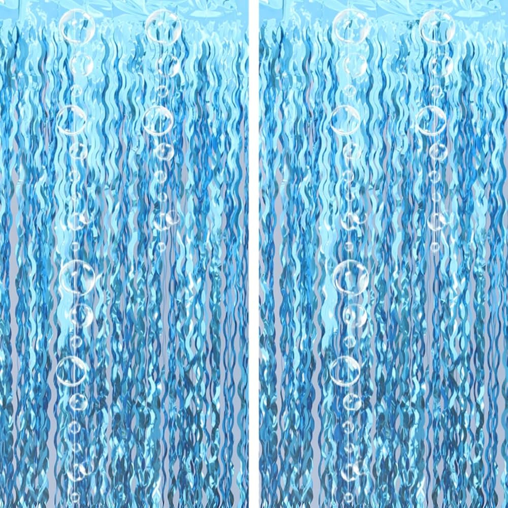 Under The Sea Party Decorations Wavy Tinsel Foil Fringe Curtain White Bubble Garlands Photo Booth... | Amazon (US)