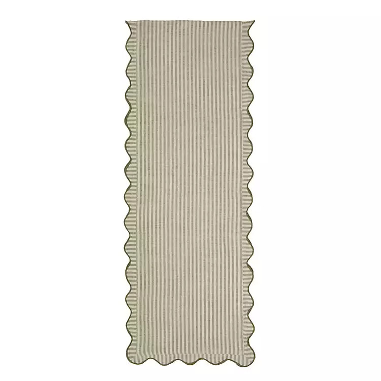 New! Green Stripe Scalloped Table Runner | Kirklands