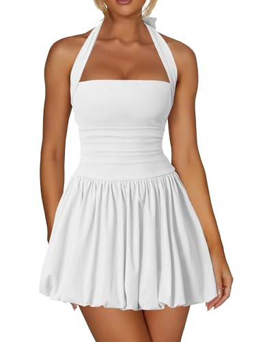 Kaximil Women's Sexy Halter Corset Mini Dress Bubble Ruched Waist Club Party Dresses with Built-i... | Amazon (US)