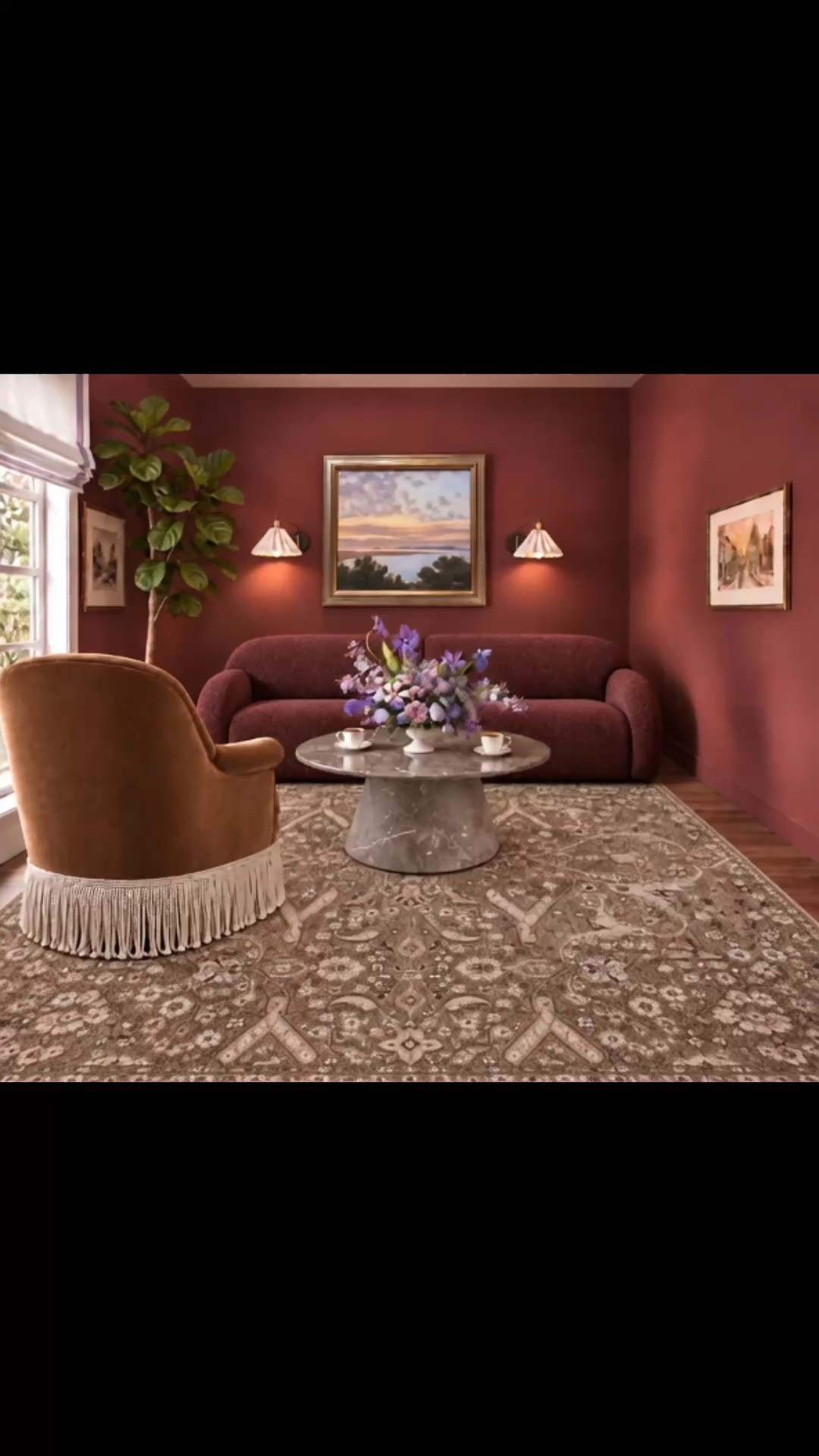 A coffee moment in the living room as we transition from warmer days into the cozy mood of fall and winter. I’m especially drawn to deeper, richer colors this time of year, and Preference Red feels incredibly sexy—warm, enveloping, and cozy, while still looking elegant and sophisticated.

The Algiers Sofa in this rich plum tone feels perfect for the season. I love its sculptural curves and tactile texture—it brings so much warmth and depth into the room, making the space feel inviting and comfortable while still looking chic and polished. I paired it with the Augustus Swivel Chair with Fringe. The graceful curves and long fringe give the chair such an elegant, slightly vintage character, and I love the way it softens the room next to the deeper red and plum tones.

The marble coffee table adds a cooler natural-stone contrast, while the hand-knotted rug brings in a traditional-inspired pattern that feels refined and modernized rather than overly formal. Vintage-style art, pleated wall sconces, the Roman shade, greenery, espresso cups, and the colorful flower arrangement finish the room with a collected, layered feeling.

A cozy coffee moment that makes me ready for fall, winter, and all the gathering season ahead.

Arhaus up to 50% off storewide now—a great time to invest in pieces for a fall and holiday-season living room refresh.

#LivingRoom #LivingRoomDesign #LivingRoomDecor #FallDecor #FallHome #WinterDecor #CozyHome #CoffeeMoment #CoffeeTable #MarbleCoffeeTable #Sofa #AccentChair #FringeChair #SwivelChair #HandKnottedRug #AreaRug #WallColor #RedRoom #WallSconce #Lighting #VintageArt #Art #RomanShade #WindowTreatment #FlowerArrangement #Greenery #HomeDecor #InteriorDesign #ModernClassic #ElegantInteriors #Arhaus

#LTKHome #LTKSeasonal #LTKHome #LTKSaleAlert