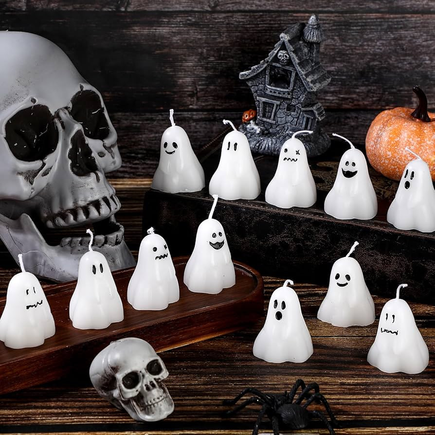 MTLEE 12 Pcs Halloween Ghost Candles Cute Votive Candles White Ghost Candle Fun Face Spooky Candl... | Amazon (US)