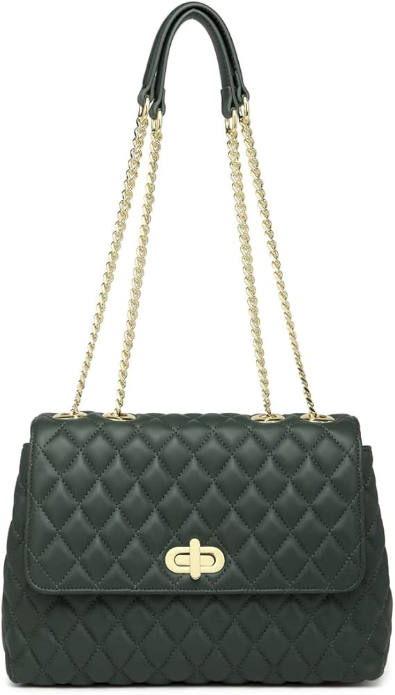 ER.Roulour Quilted Crossbody Bags for Women, Trendy Roomy Shoulder Handbags with Flap Gold Hardware  | Amazon (US)