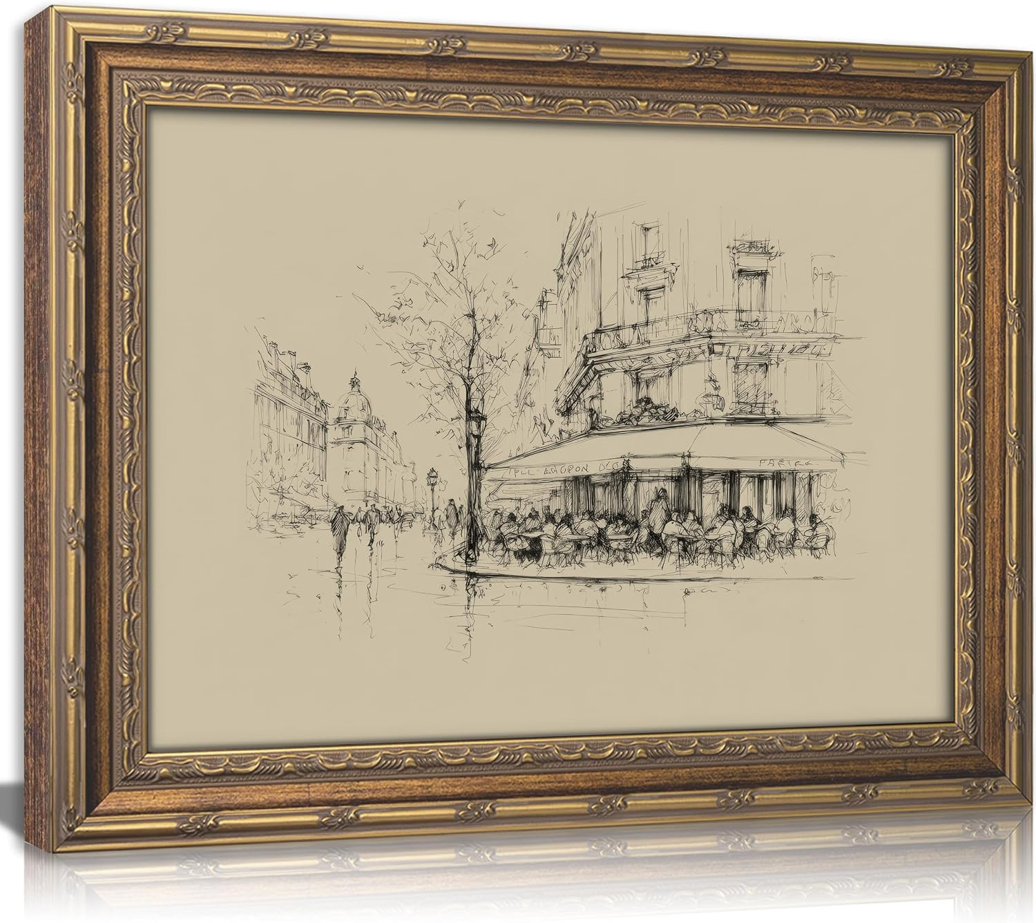 Vintage Gold Framed Black and White Sketch Wall Art French Cafe Sketch Canvas Prints Retro Paris City Landscape Poster Artwork French Bistro Wall Decor for Dining Room Kitchen Urban Decor 16x24in | Amazon (US)