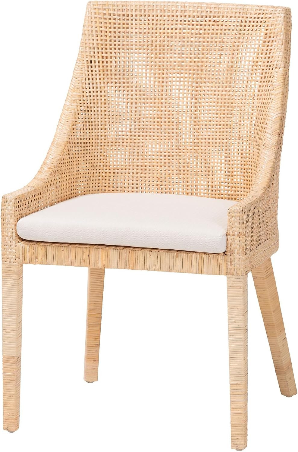 Bali & pari Beata Natural Rattan Dining Chair - Handcrafted Wingback Accent Chair with Woven Detailing and Removable Cushion, Coastal Boho Seating for Kitchen or Dining Room | Amazon (US)