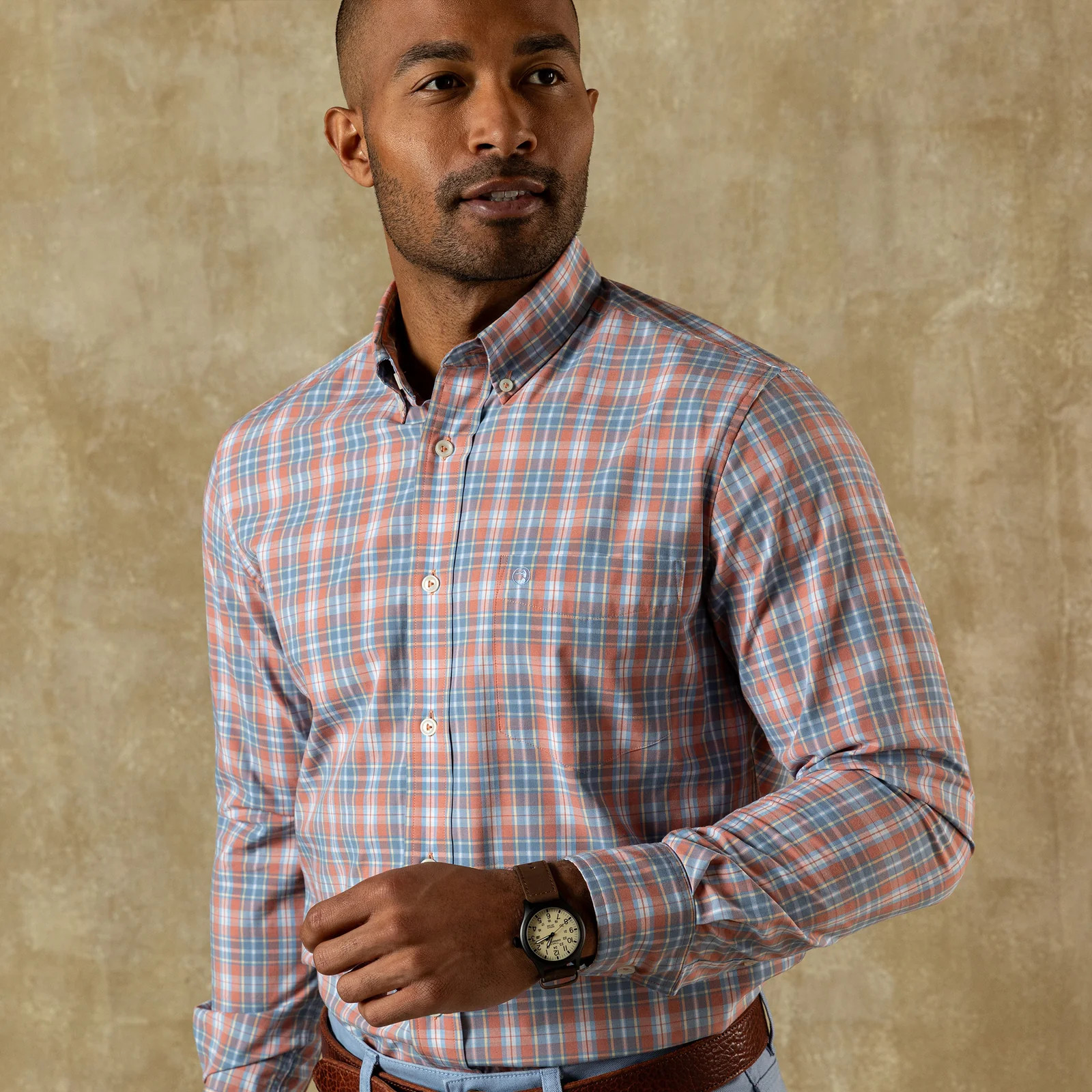 Performance Poplin Sport Shirt - Jeffries Plaid - Rosewood | Duck Head Apparel